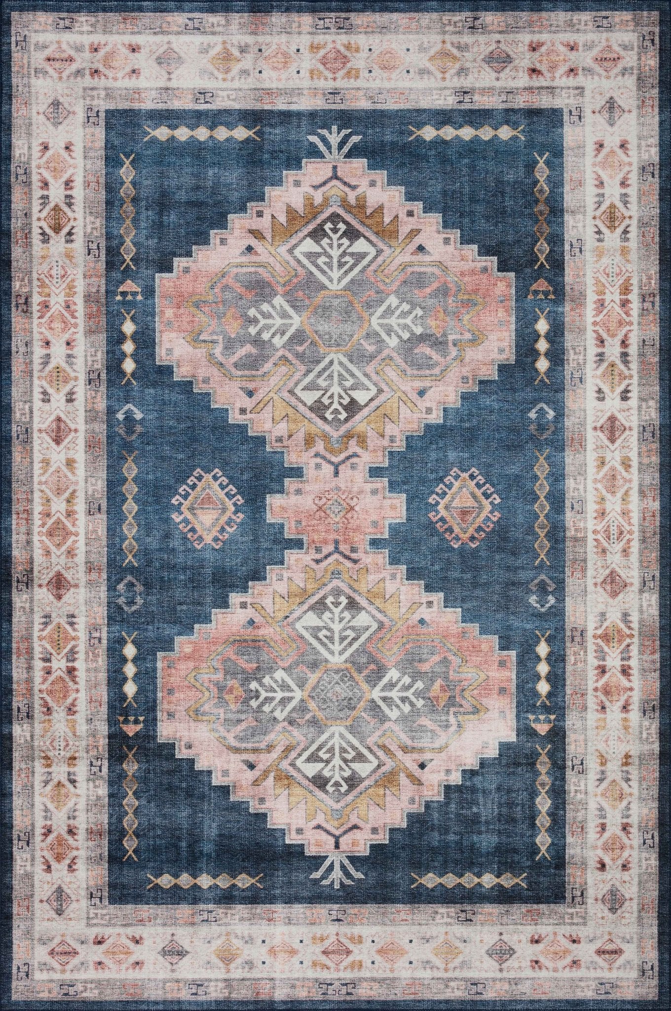 Loloi II Heidi HEI - 03 Denim Blush Traditional Power Loomed Rug - Rugs - Loloi II - Atlanta Designer Rugs