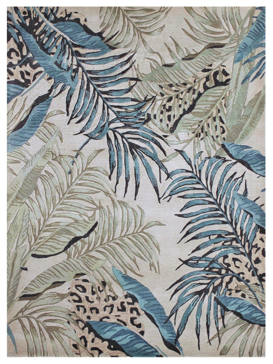 KAS Sparta 3183 Ivory Blue Florals & Tropicals Tufted Rug - Rugs - KAS - Atlanta Designer Rugs