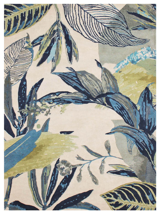 KAS Sparta 3185 Ivory Blue Florals & Tropicals Tufted Rug - Rugs - KAS - Atlanta Designer Rugs