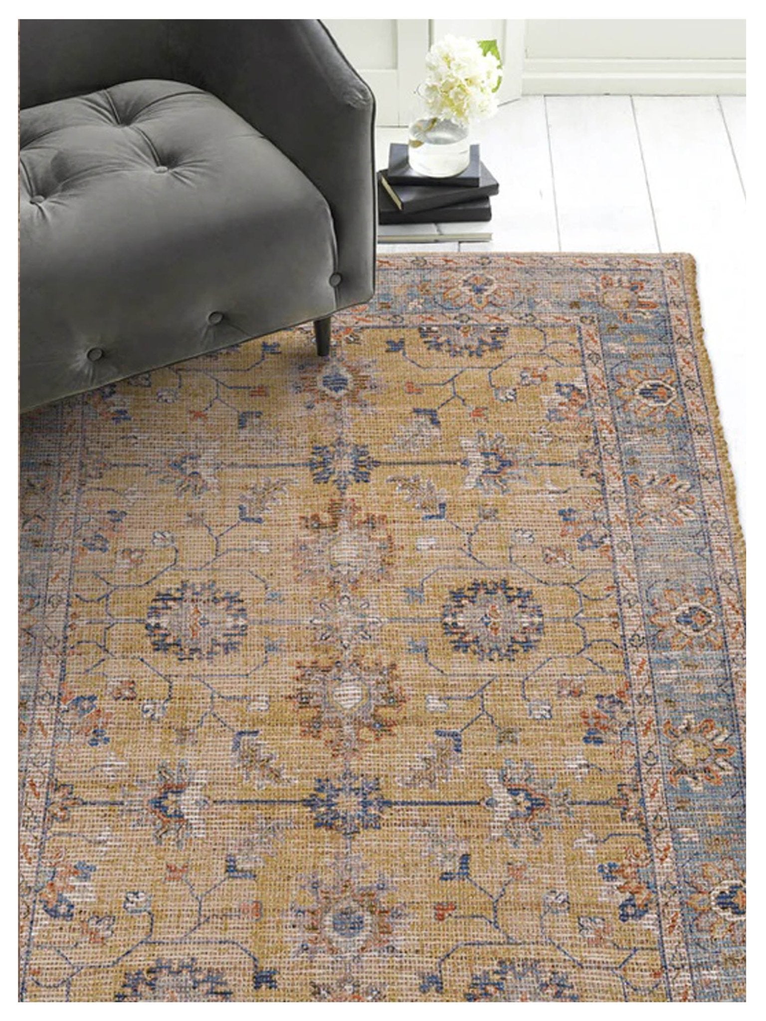 KAS MORRIS 2231 Gold Lt.Blue Traditional Woven Rug - Rugs - KAS - Atlanta Designer Rugs