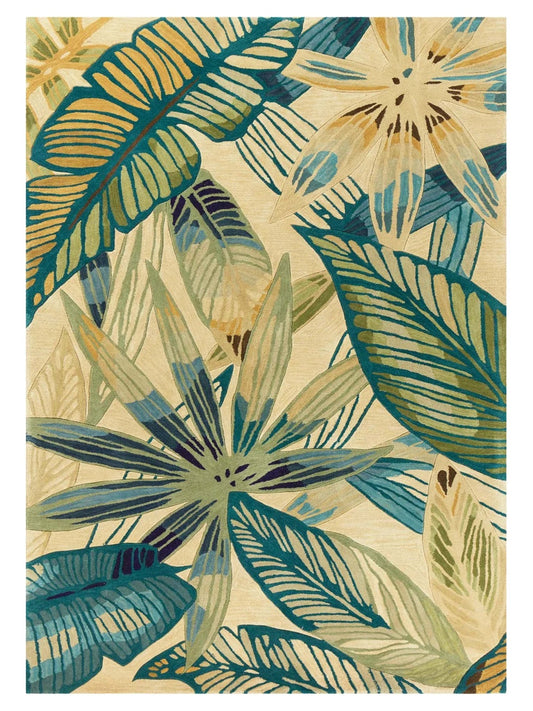 KAS Sparta 3154 Ivory Teal Florals & Tropicals Tufted Rug - Rugs - KAS - Atlanta Designer Rugs