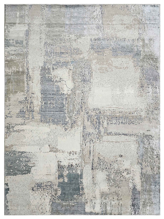 Artisan Mary  Ivory Aqua Contemporary Knotted Rug