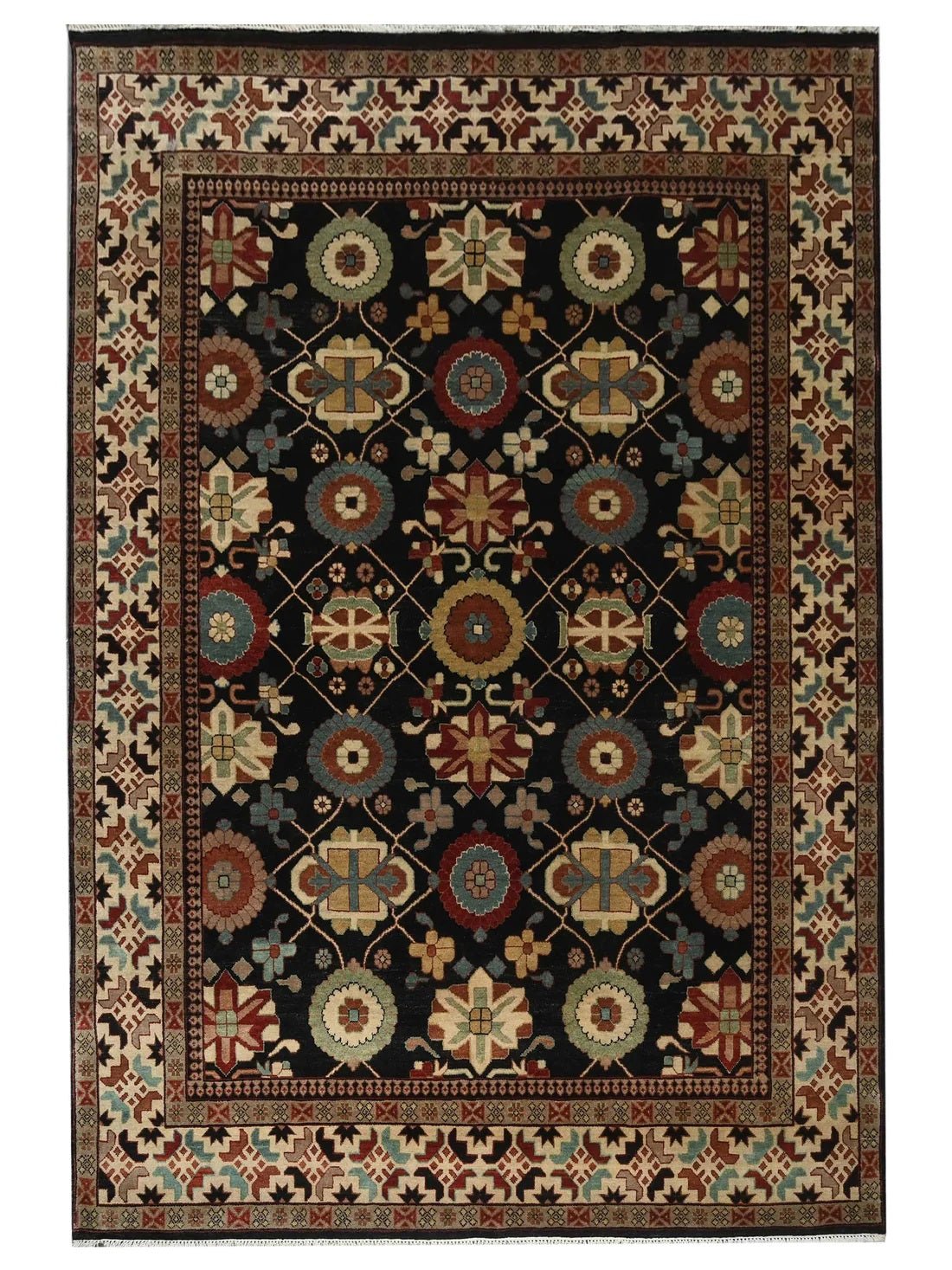 Artisan Helena Black Beige Traditional Knotted Rug - Rugs - Artisan - Atlanta Designer Rugs