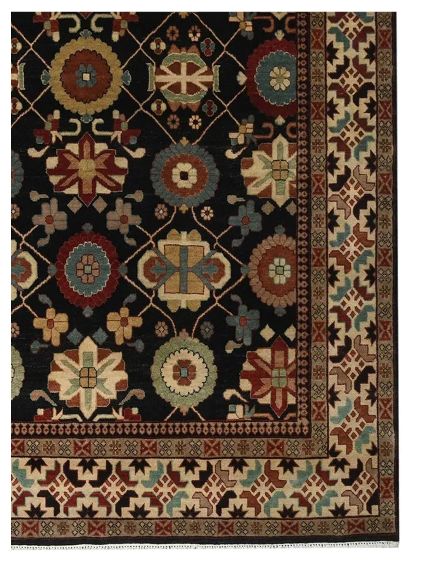 Artisan Helena Black Beige Traditional Knotted Rug - Rugs - Artisan - Atlanta Designer Rugs