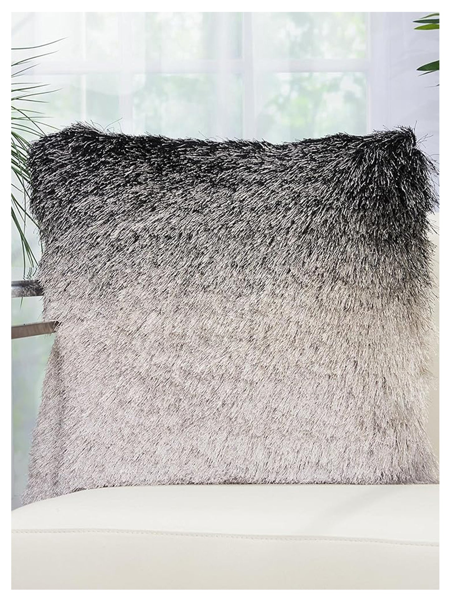 Mina Victory Illusion Shag TR011 Black Silver Shag Cushion