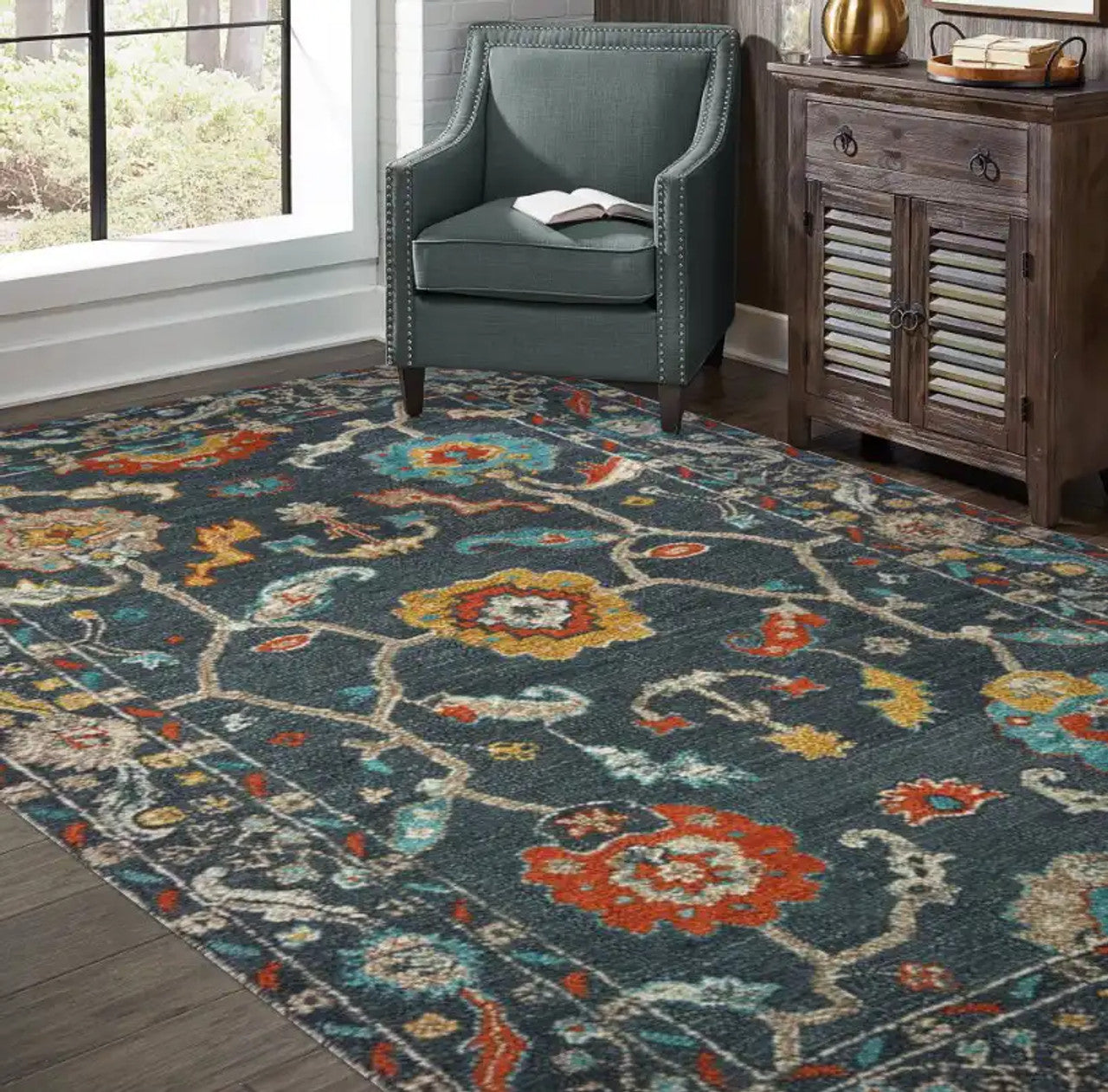 Oriental Weavers ZAHRA 75501 Blue Gold Casual Tufted Rug