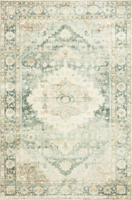 Loloi II Rosette ROS-08 Teal Ivory Traditional Power Loomed Rug