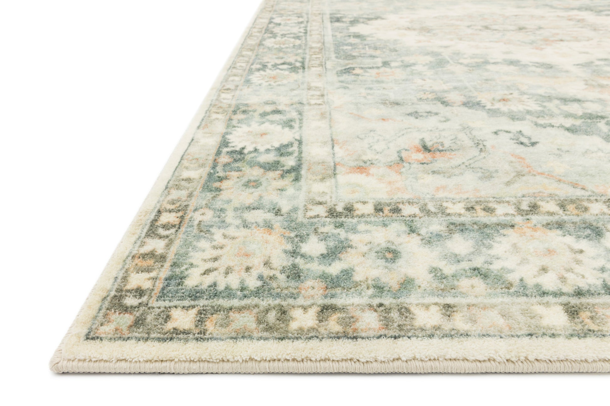 Loloi II Rosette ROS-08 Teal Ivory Traditional Power Loomed Rug