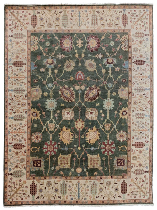 Artisan Cameron Teal Green Ivory Traditional Knotted Rug - Rugs - Artisan - Atlanta Designer Rugs