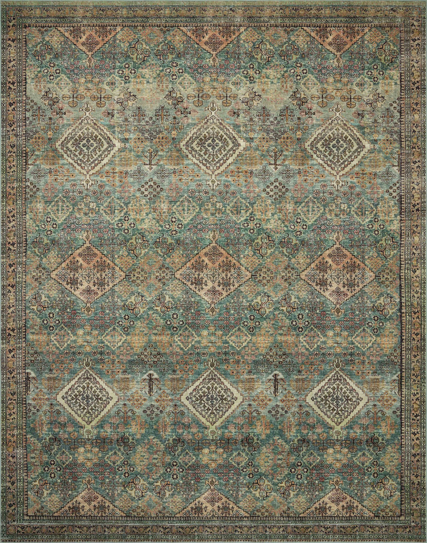 Magnolia Home Sinclair SIN-03 Turquoise Multi Machine Washable Power Loomed Rug