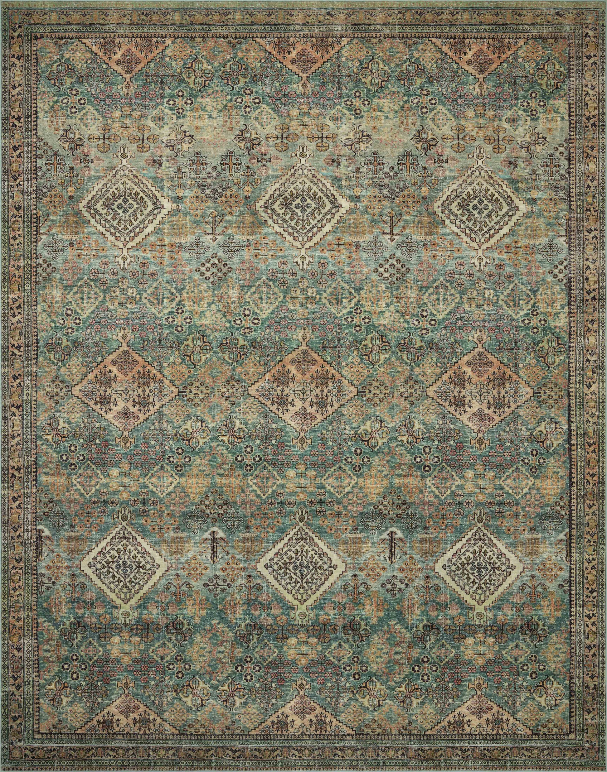 Magnolia Home Sinclair SIN-03 Turquoise Multi Machine Washable Power Loomed Rug