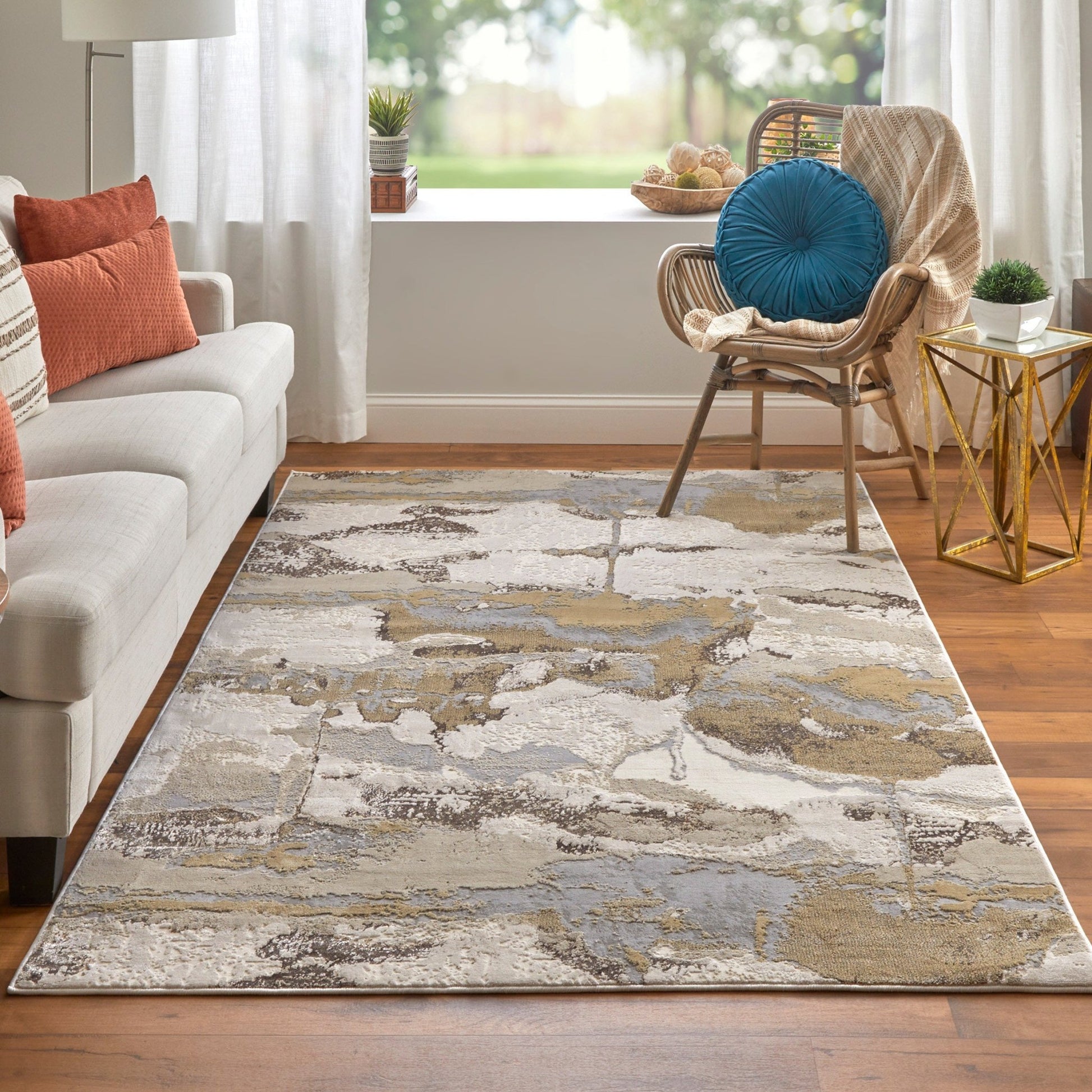 Feizy Aura 3737F Gold Gray Marble Machine Woven Rug - Rugs - Feizy - Atlanta Designer Rugs