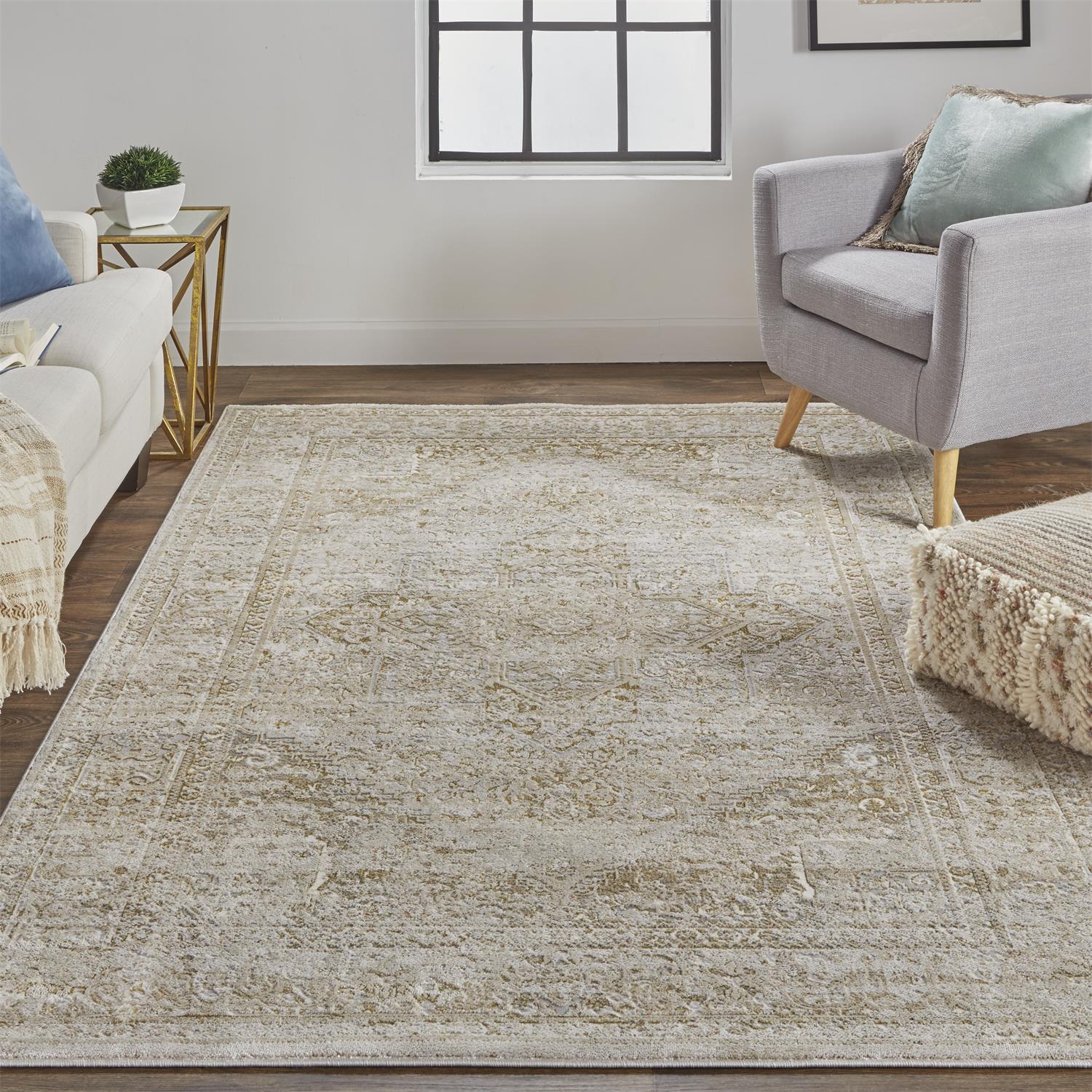 Feizy Aura 3734F Brown Gold Modern/Classic/Persian Machine Woven Rug - Rugs - Feizy - Atlanta Designer Rugs