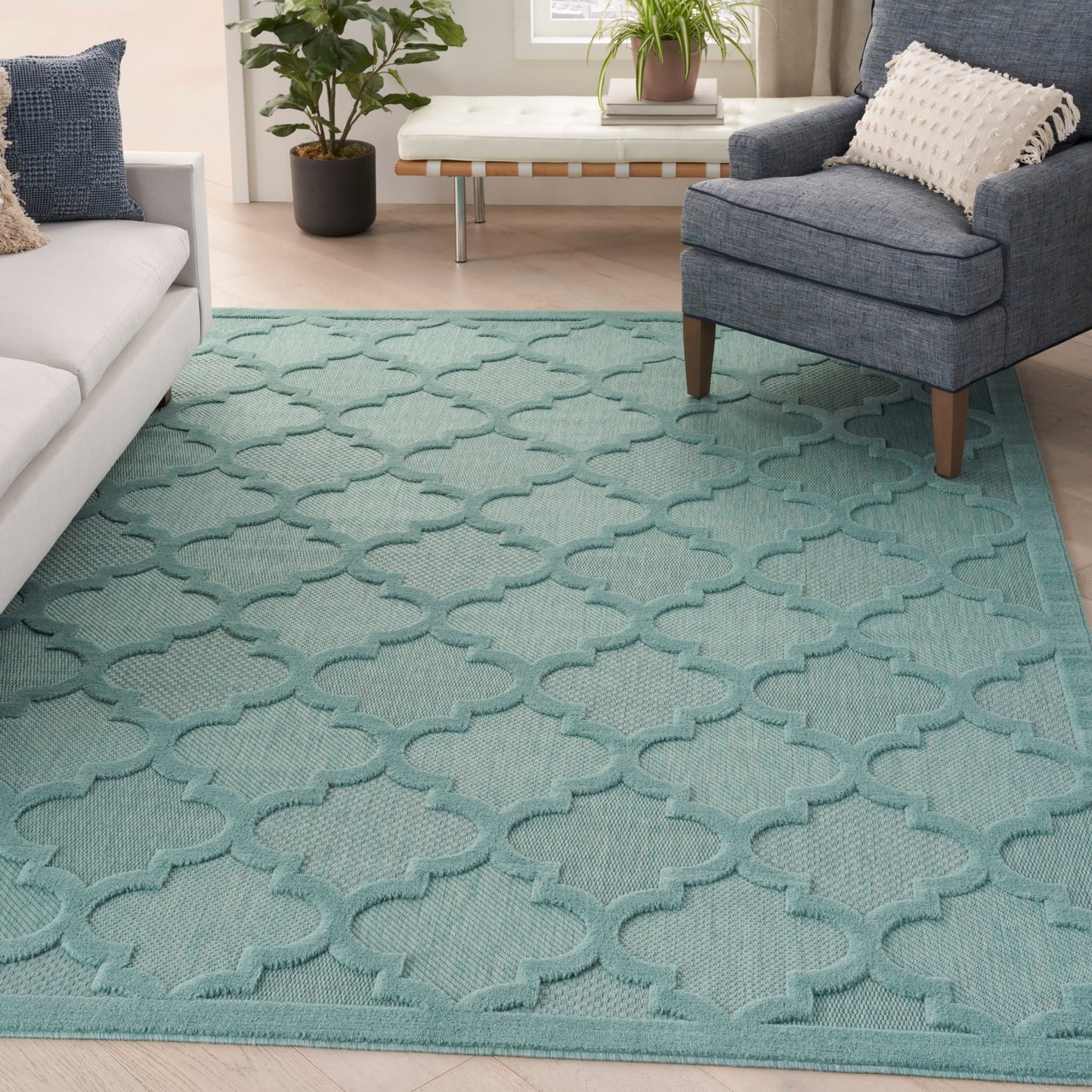 Nourison Home Easy Care  Aqua Teal  Contemporary