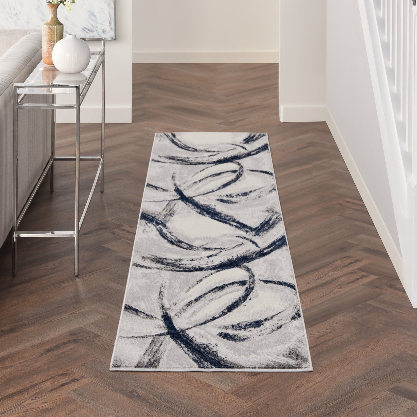 Inspire Me! Home Décor Brushstrokes BSK02 Grey Navy Contemporary Machinemade Rug - Rugs - Inspire Me! Home Décor - Atlanta Designer Rugs