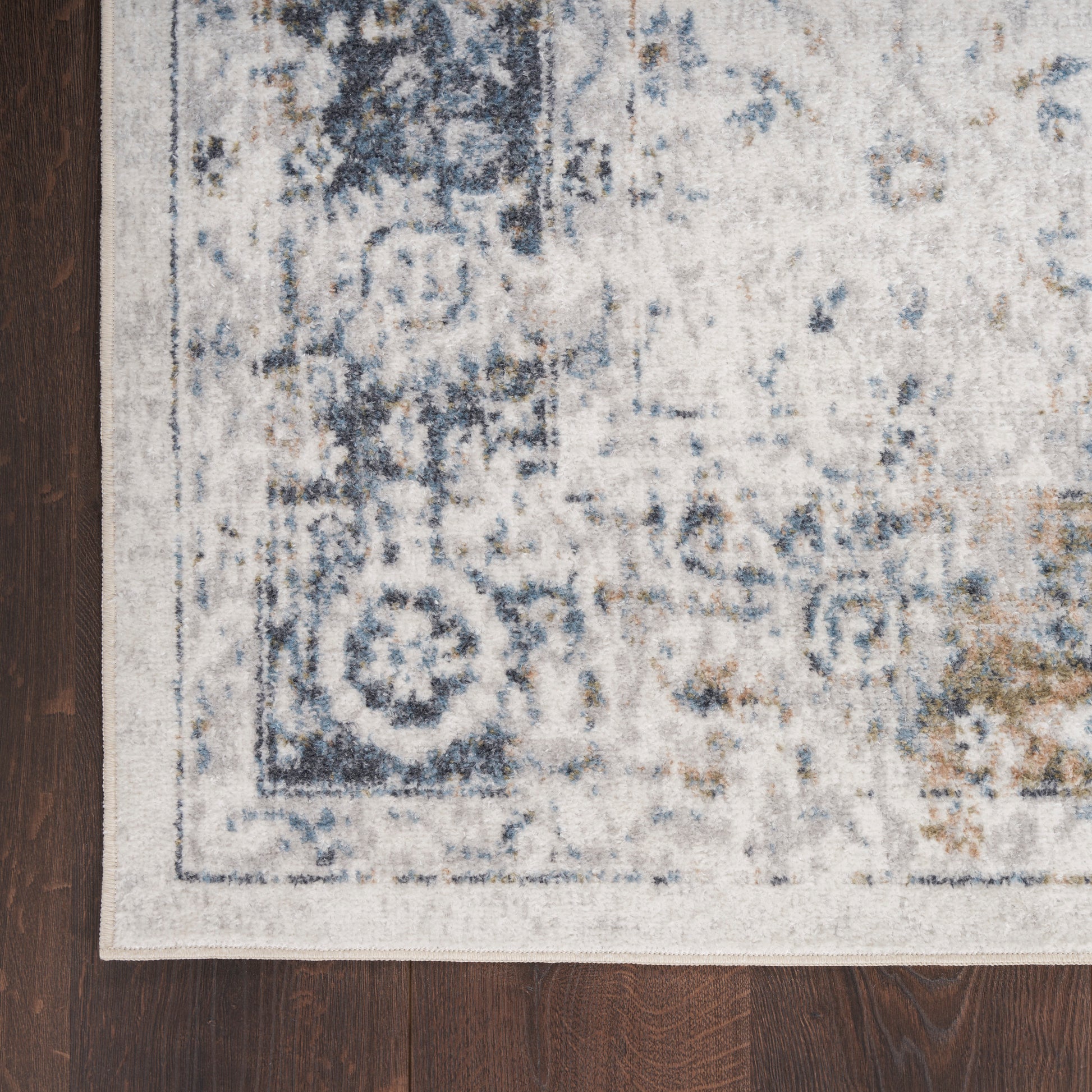 Nourison Home Astra Machine Washable ASW16 Ivory Blue Traditional Machinemade Rug