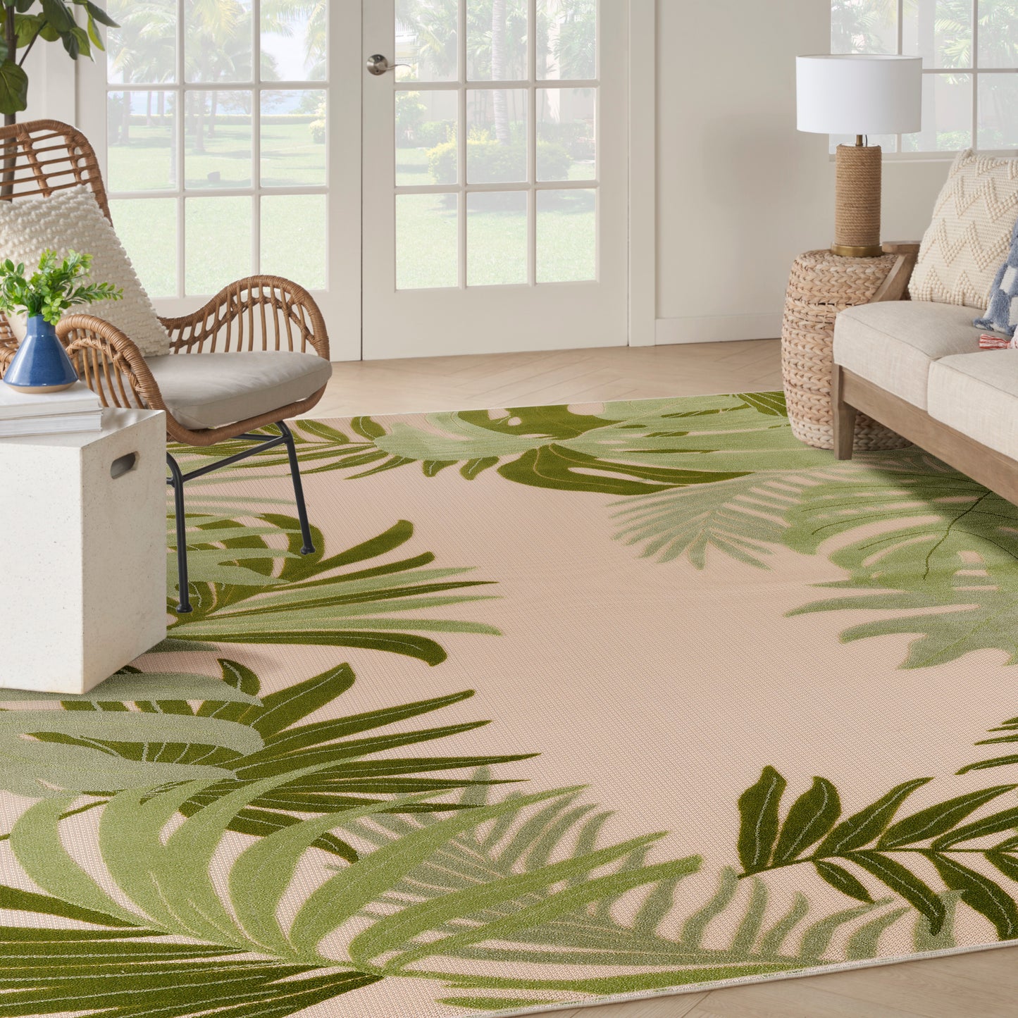 Nourison Home Aloha  Ivory Green  Contemporary