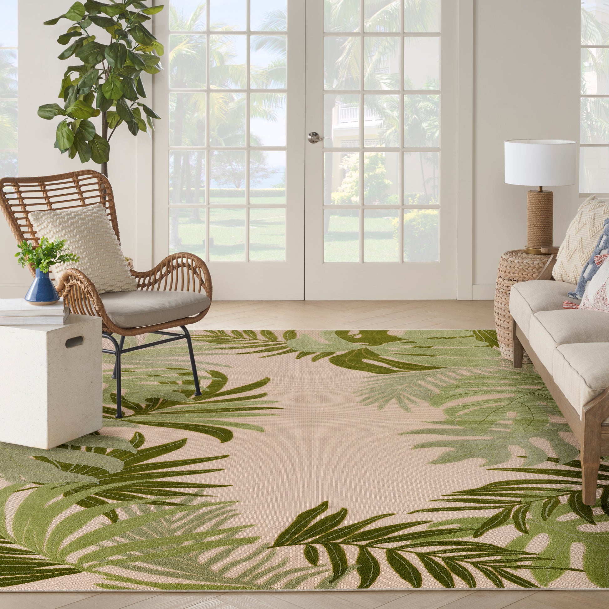 Nourison Home Aloha  Ivory Green  Contemporary