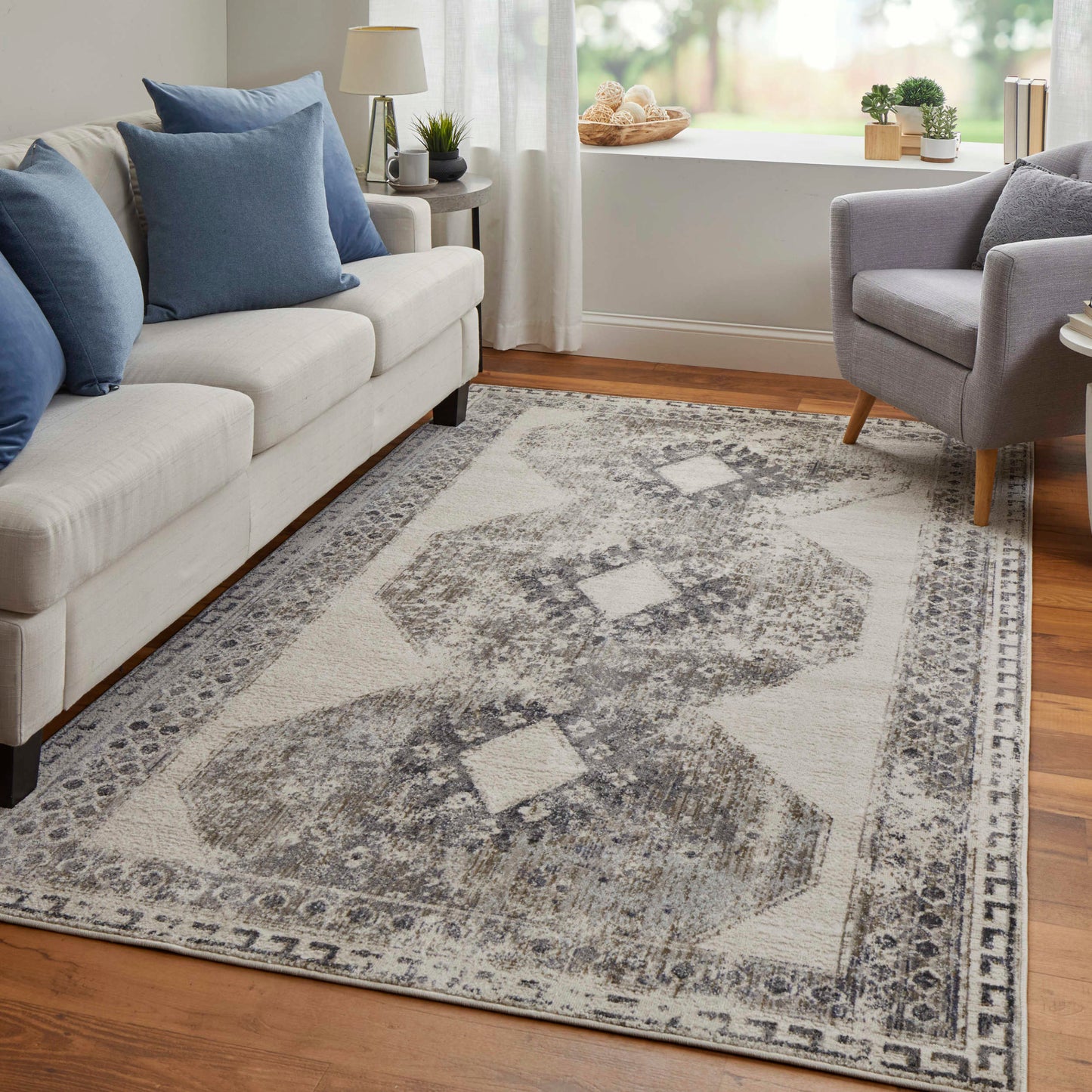 Feizy Kano 39LJF Ivory Charcoal Transitional/Classic/Bohemian Rug - Rugs - Feizy - Atlanta Designer Rugs