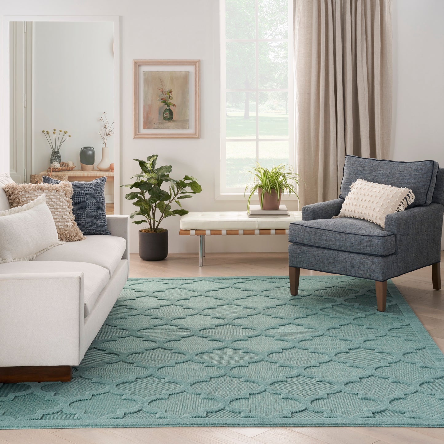 Nourison Home Easy Care  Aqua Teal  Contemporary