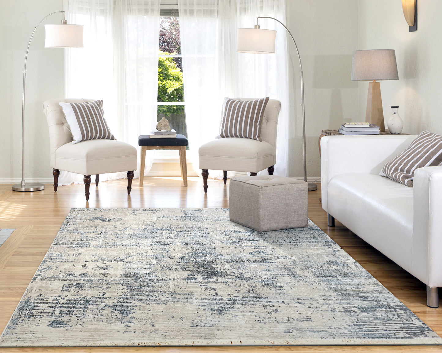 Dynamic Rugs Mood 8451 Ivory Blue Traditional Machine-Made Rug