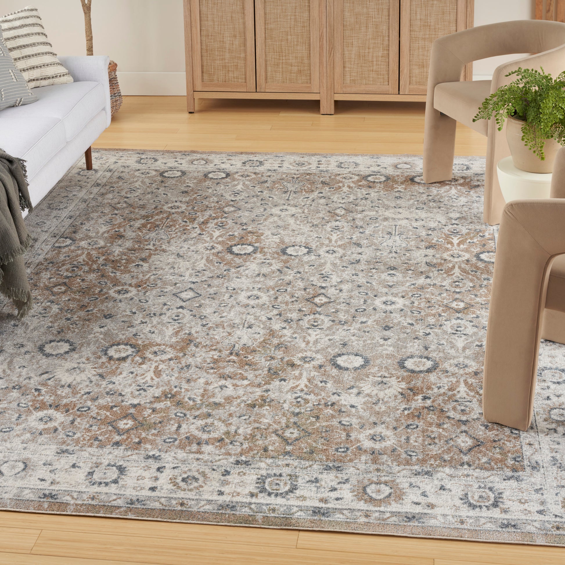 Nourison Home Astra Machine Washable ASW16 Silver Taupe Traditional Machinemade Rug