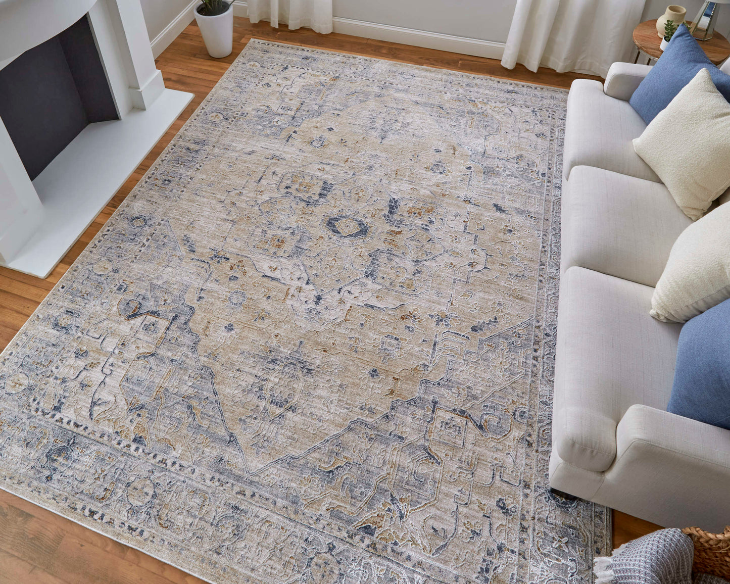 Feizy Pasha 39M5F Beige Blue Transitional/Bohemian & Eclect Machinemade Rug - Rugs - Feizy - Atlanta Designer Rugs