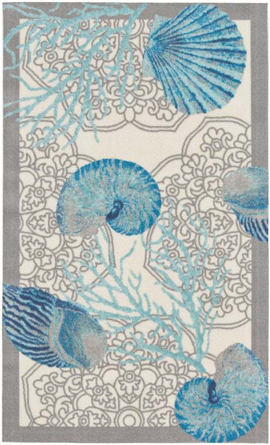 Waverly Sun N Shade SND92 Ivory Blue Contemporary Machinemade Rug - Rugs - Waverly - Atlanta Designer Rugs