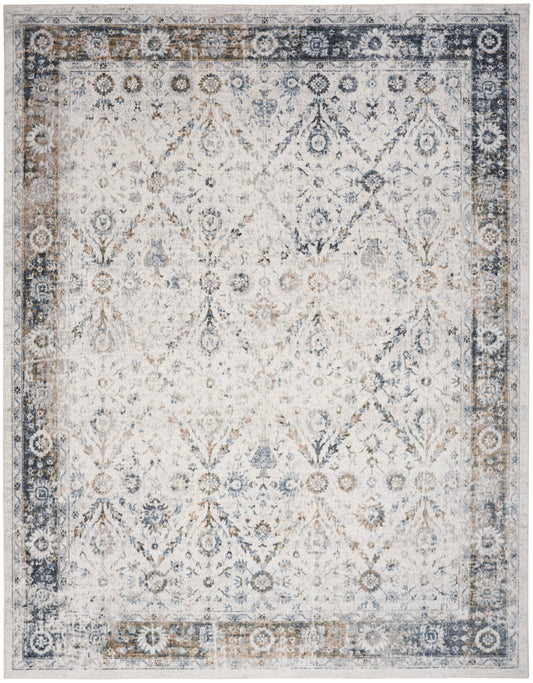 Nourison Home Astra Machine Washable ASW16 Ivory Blue Traditional Machinemade Rug