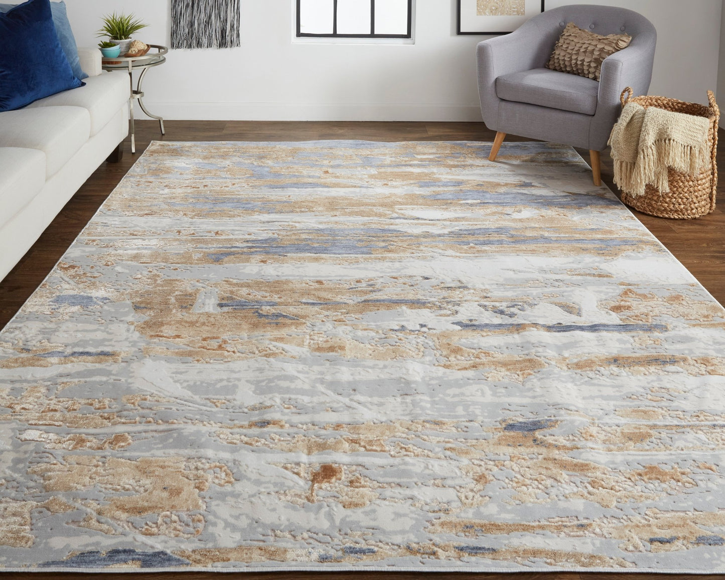 Feizy Laina 39G5F Beige Blue Abstract Machine Woven Rug - Rugs - Feizy - Atlanta Designer Rugs