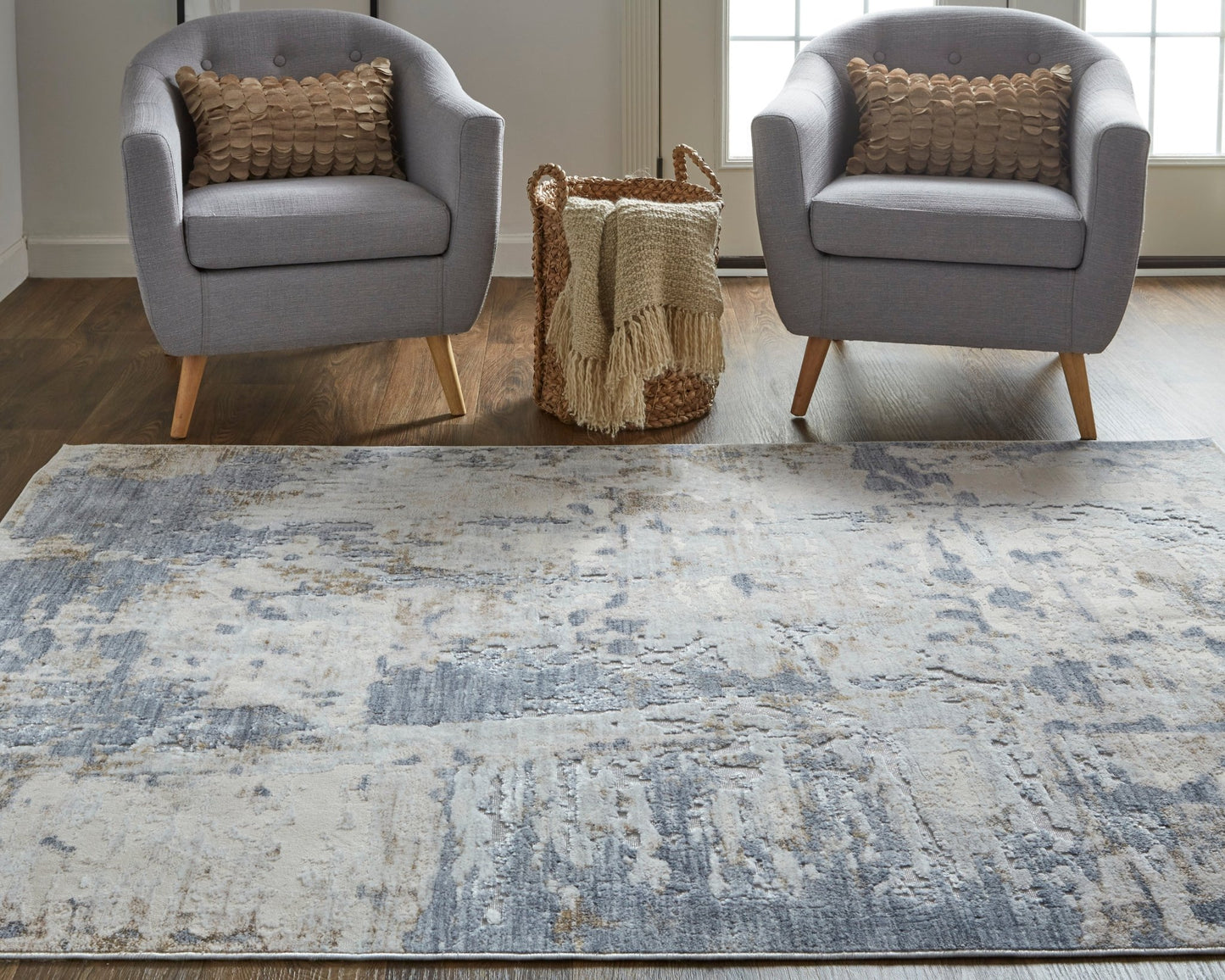 Feizy Laina 39GHF Blue Ivory Transitional/Industrial/Casual Machine Woven Rug - Rugs - Feizy - Atlanta Designer Rugs