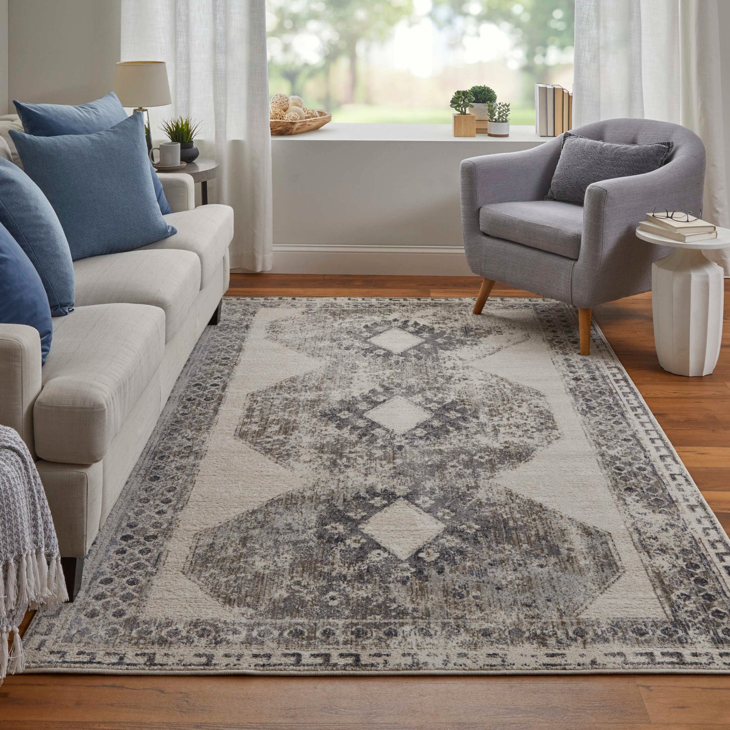 Feizy Kano 39LJF Ivory Charcoal Transitional/Classic/Bohemian Rug - Rugs - Feizy - Atlanta Designer Rugs