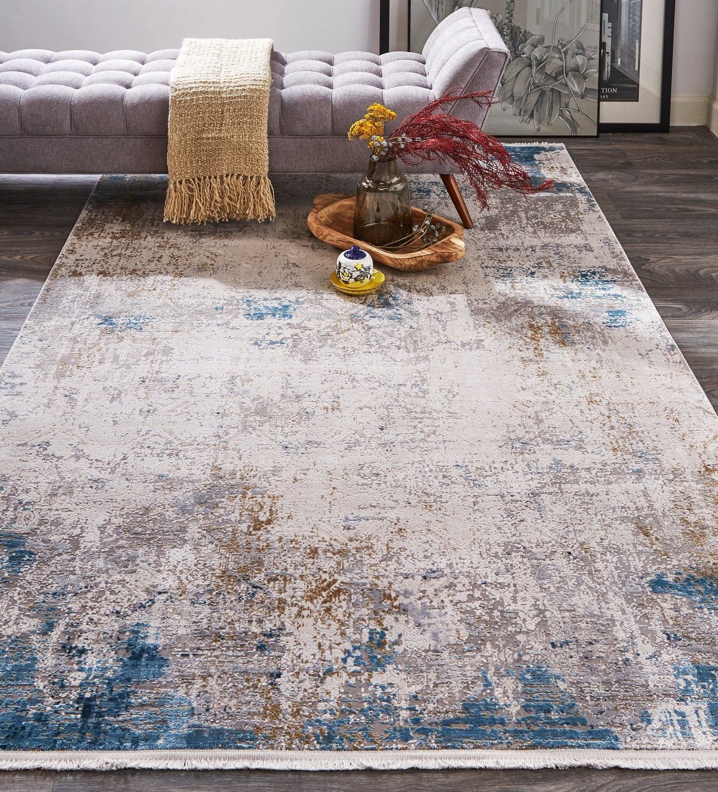 Feizy Cadiz 3889F Ivory Blue Modern/Industrial/Luxury & Gla Machine Woven Rug - Rugs - Feizy - Atlanta Designer Rugs