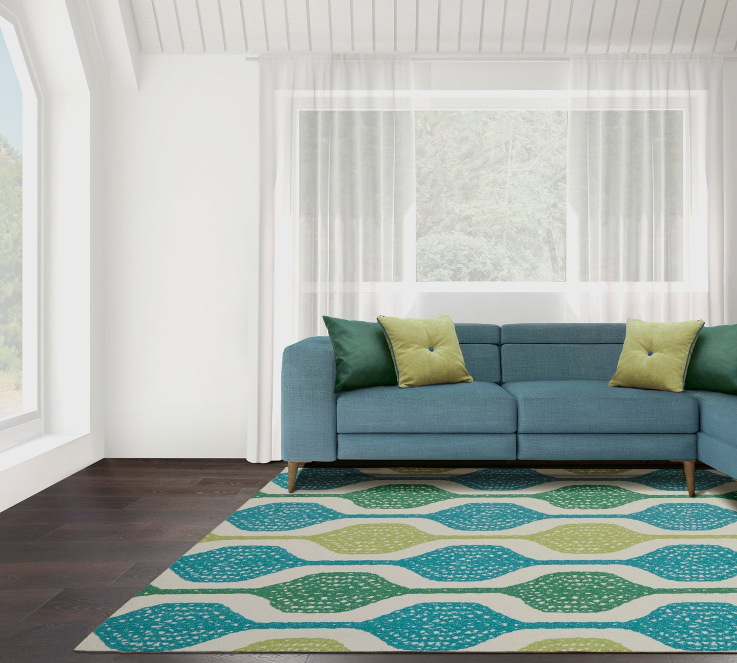 Waverly Sun N Shade SND70 Ivory Aqua Contemporary Machinemade Rug - Rugs - Waverly - Atlanta Designer Rugs