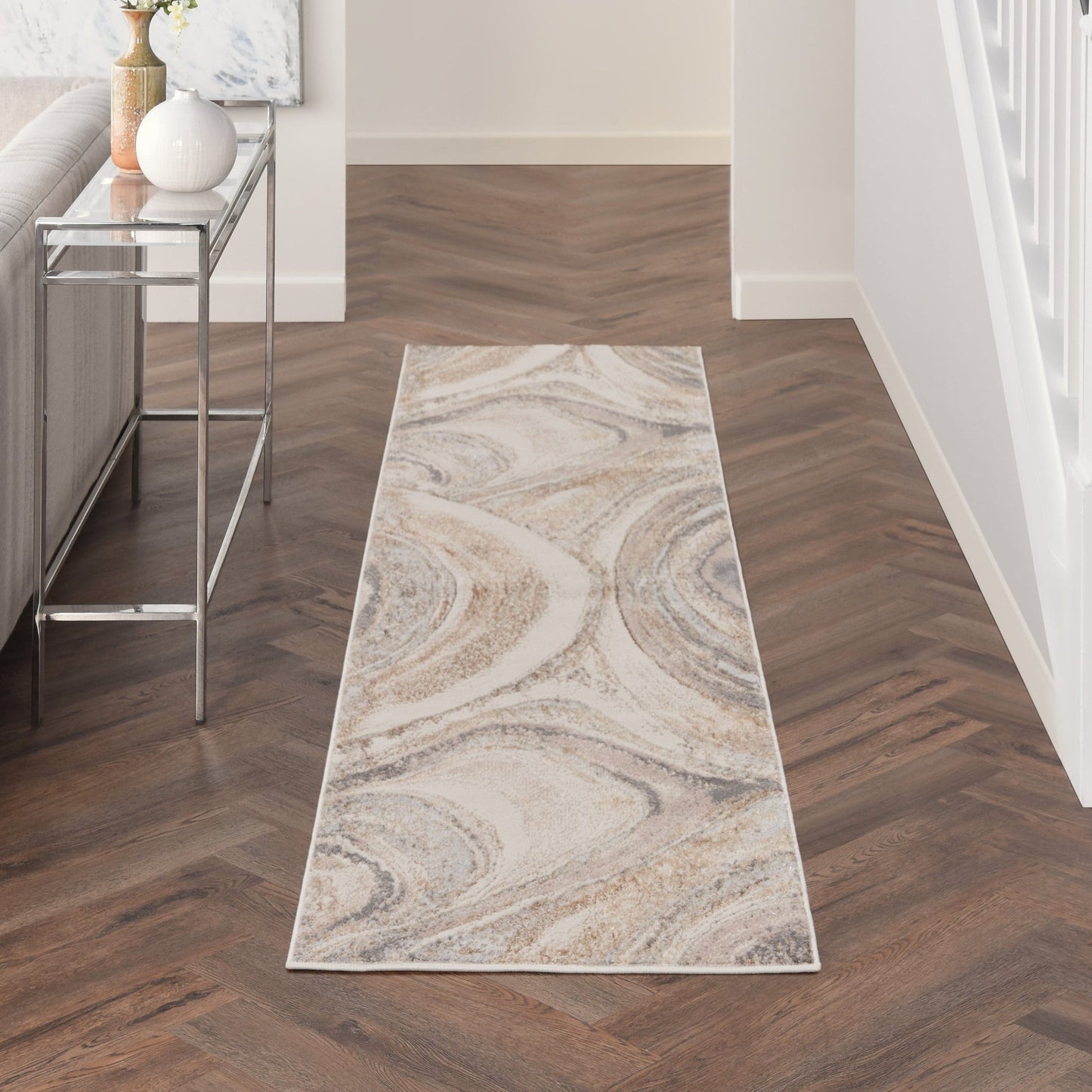 Inspire Me! Home Décor Brushstrokes BSK03 Cream Grey Contemporary Machinemade Rug - Rugs - Inspire Me! Home Décor - Atlanta Designer Rugs