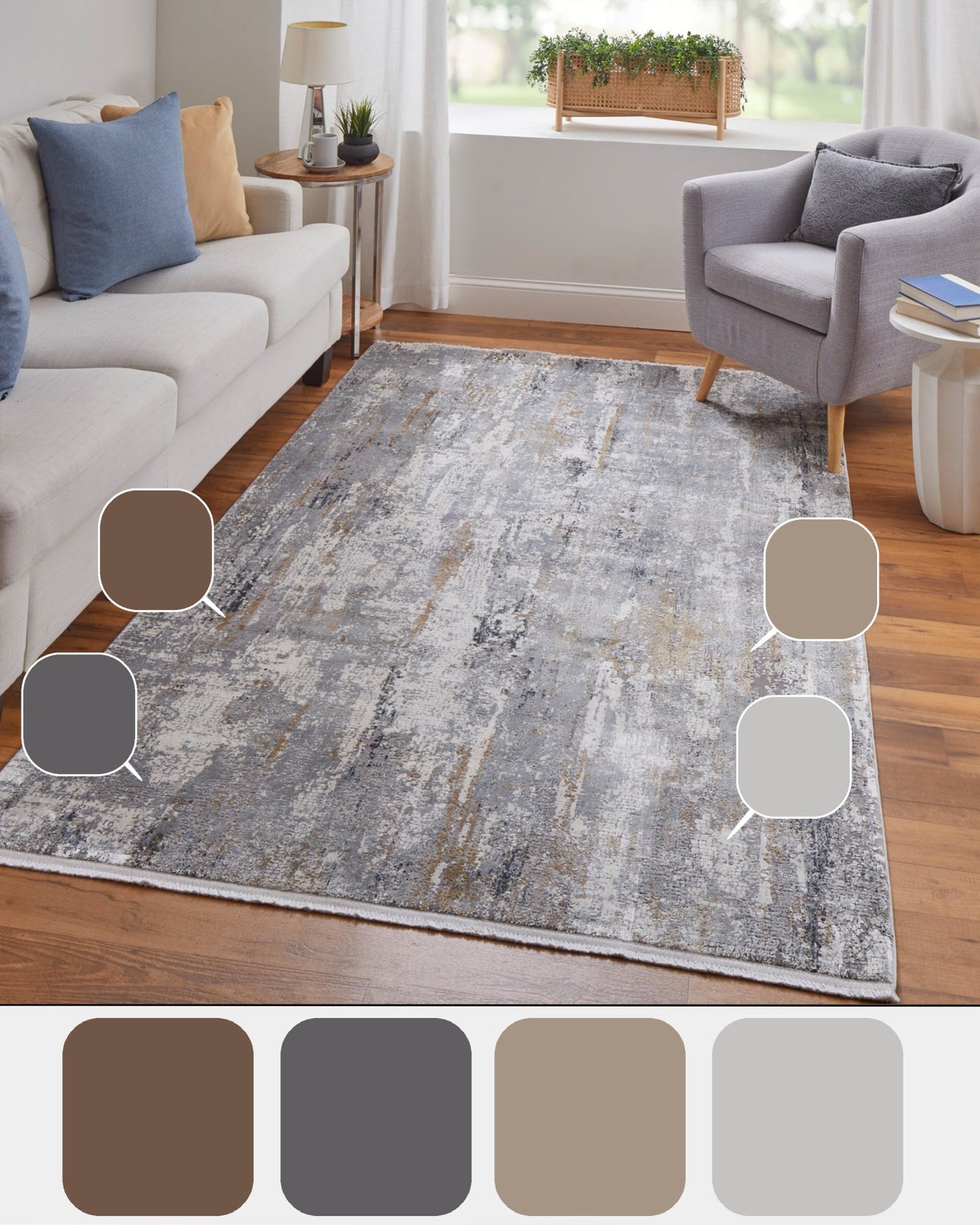 Feizy Cadiz 3887F Ivory Gray Modern/Casual/Industrial Machine Woven Rug - Rugs - Feizy - Atlanta Designer Rugs