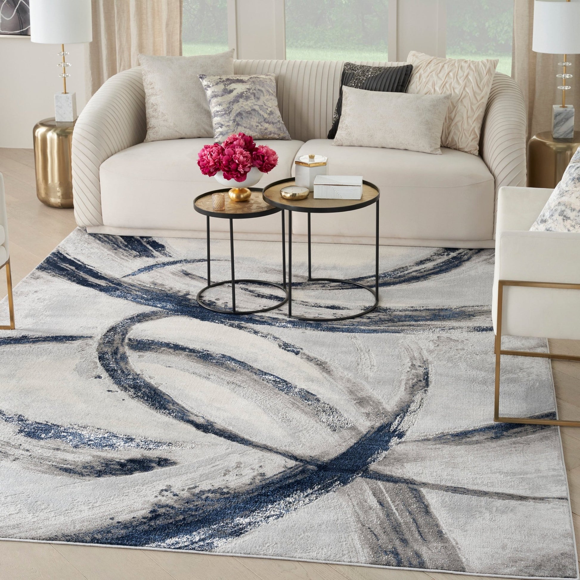 Inspire Me! Home Décor Brushstrokes BSK02 Grey Navy Contemporary Machinemade Rug - Rugs - Inspire Me! Home Décor - Atlanta Designer Rugs