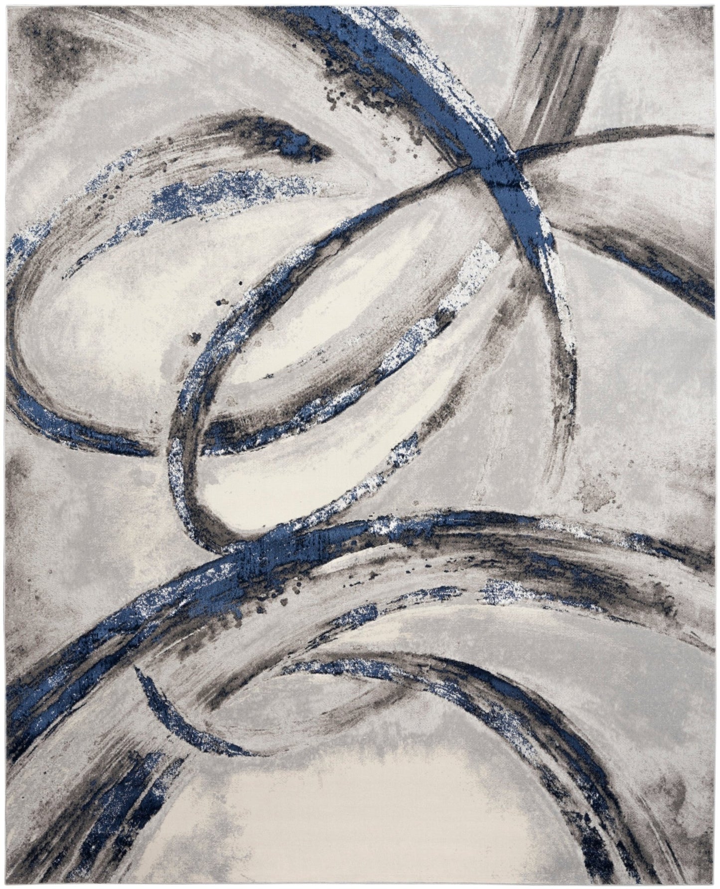 Inspire Me! Home Décor Brushstrokes BSK02 Grey Navy Contemporary Machinemade Rug - Rugs - Inspire Me! Home Décor - Atlanta Designer Rugs