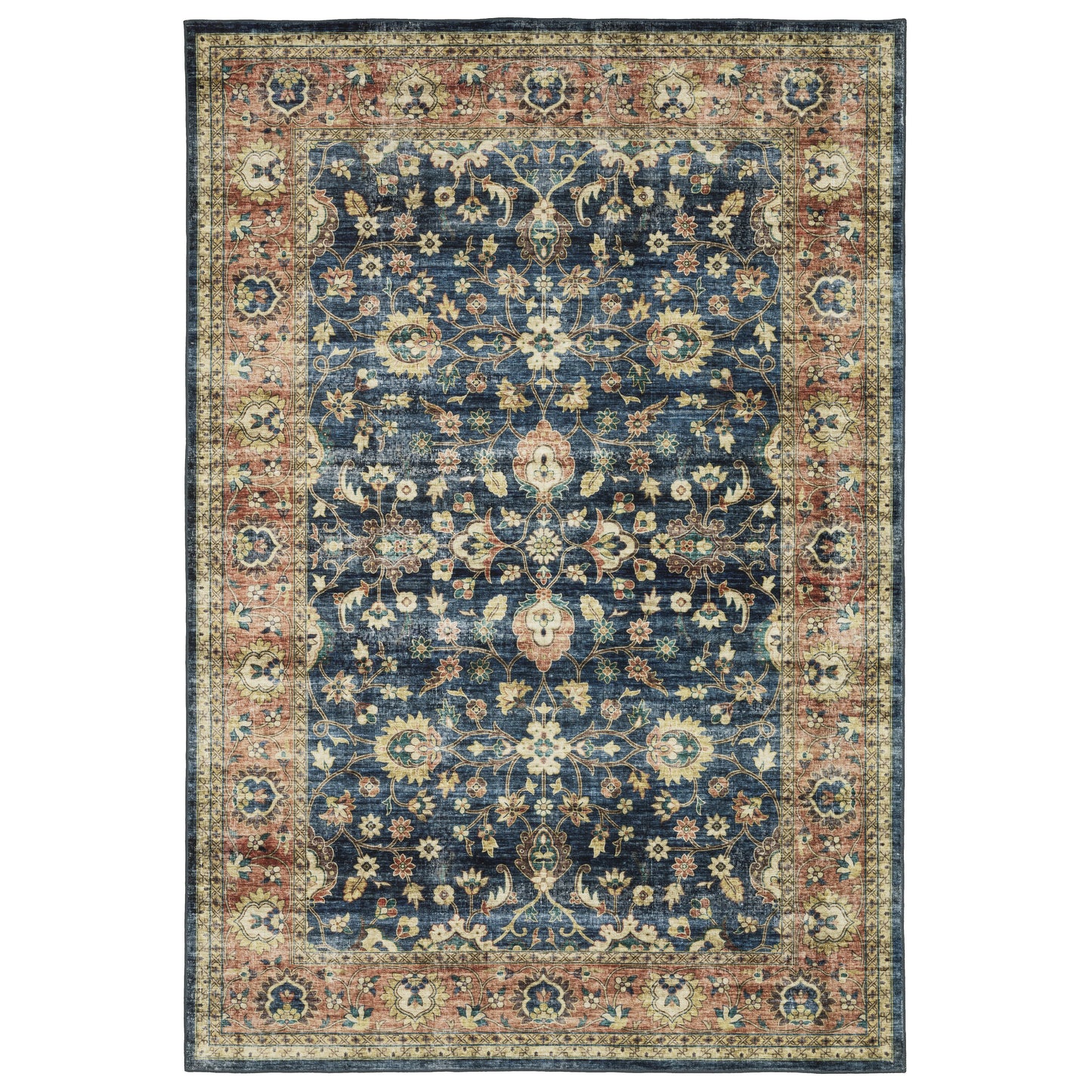 Oriental Weavers Sumter SUM04 Blue Rust Washable Machine-Print Rug