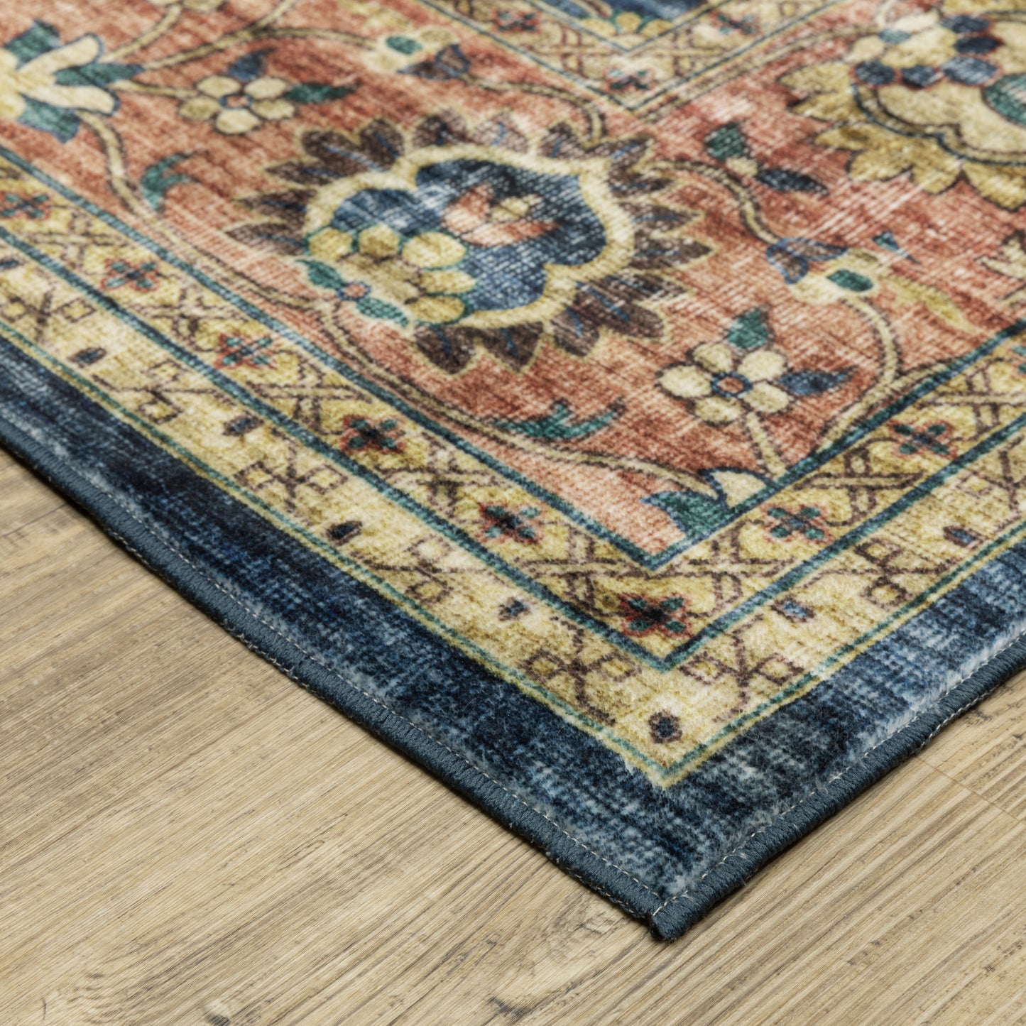 Oriental Weavers Sumter SUM04 Blue Rust Washable Machine-Print Rug