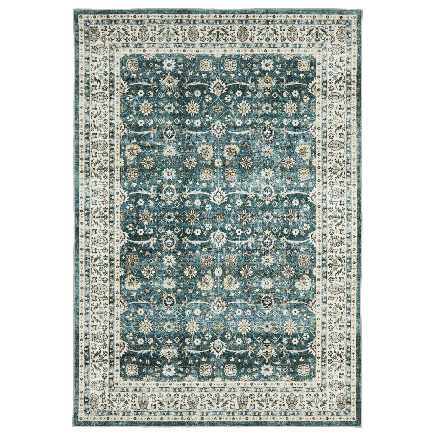 Oriental Weavers Sumter SUM08 Teal Ivory Washable Machine-Print Rug