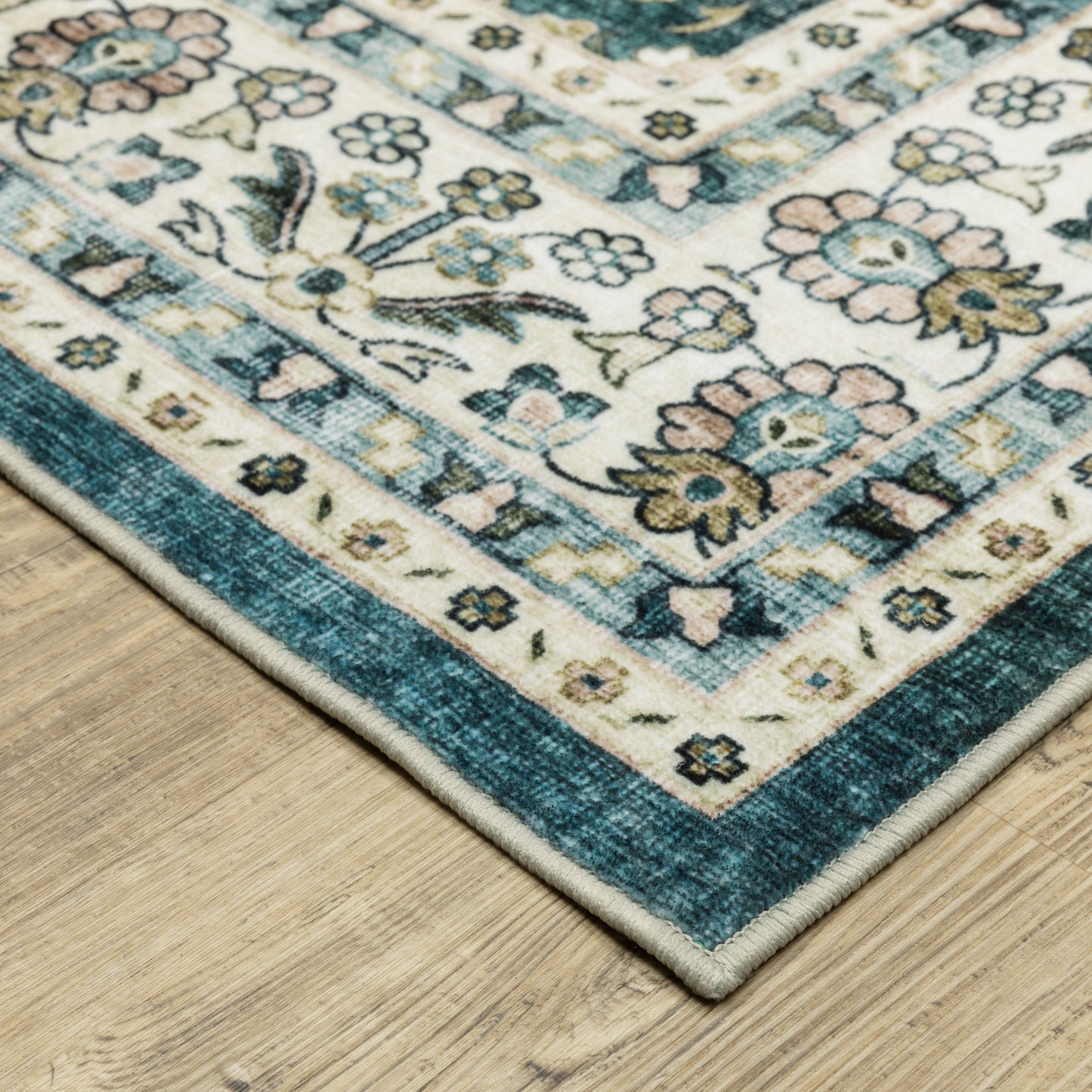 Oriental Weavers Sumter SUM08 Teal Ivory Washable Machine-Print Rug