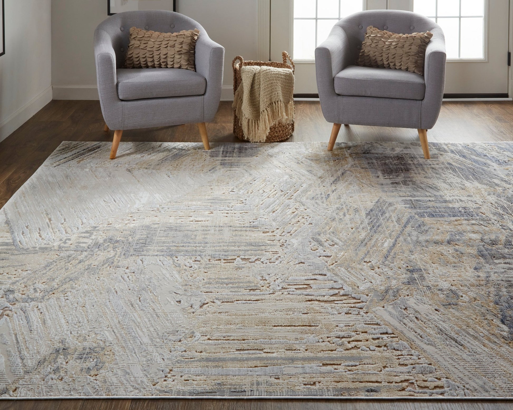 Feizy Laina 39G6F Gray Beige Abstract Machine Woven Rug - Rugs - Feizy - Atlanta Designer Rugs