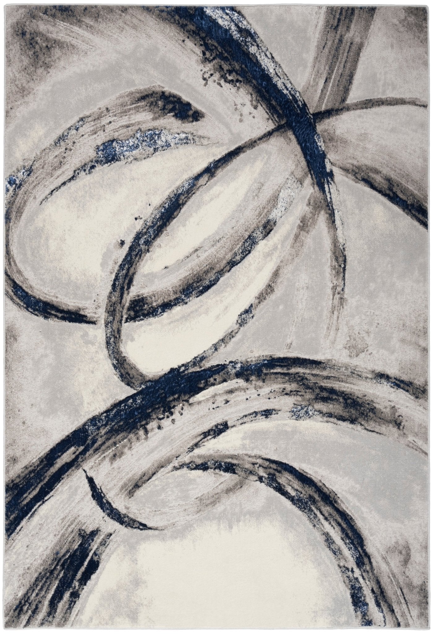 Inspire Me! Home Décor Brushstrokes BSK02 Grey Navy Contemporary Machinemade Rug - Rugs - Inspire Me! Home Décor - Atlanta Designer Rugs