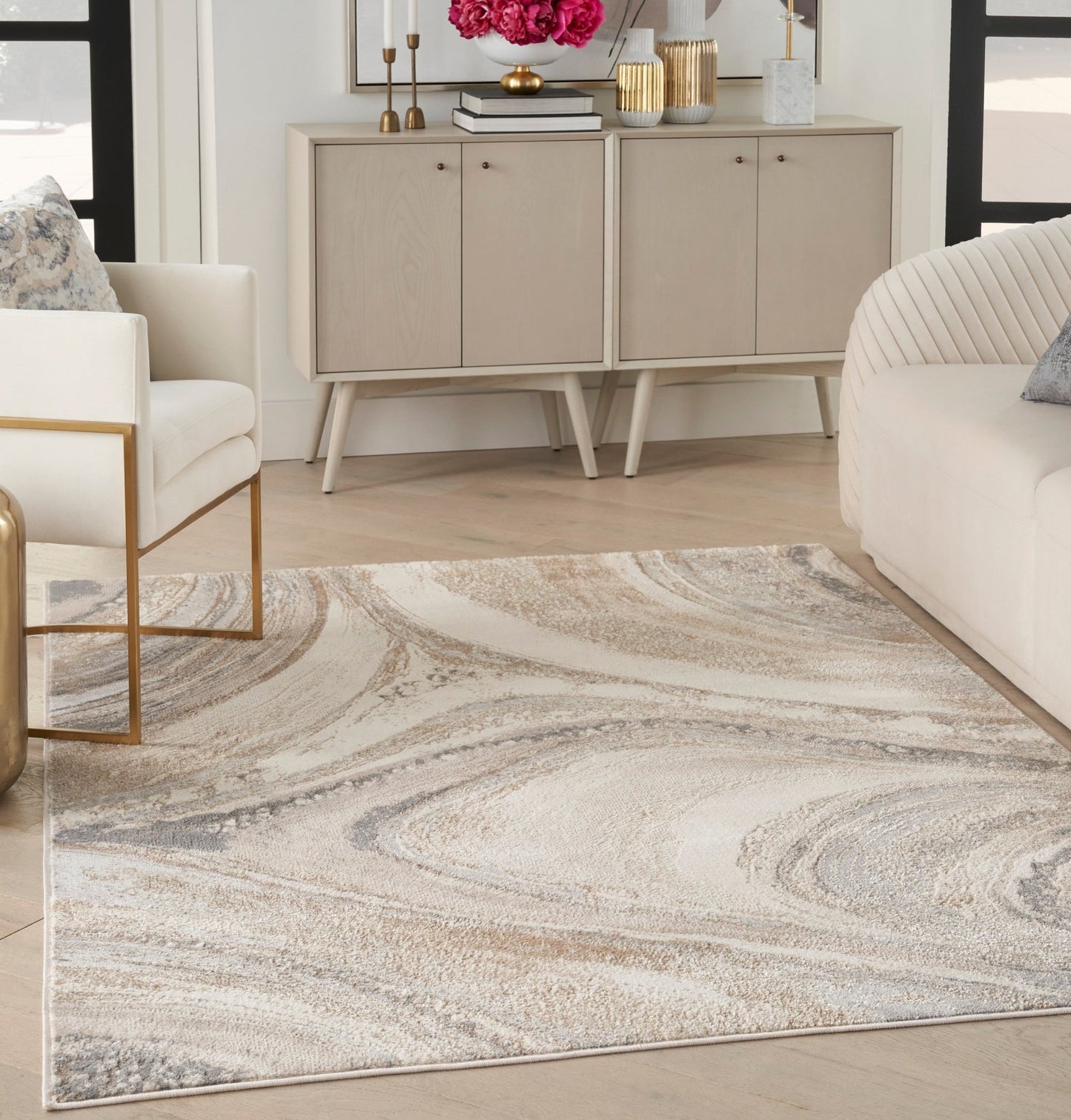 Inspire Me! Home Décor Brushstrokes BSK03 Cream Grey Contemporary Machinemade Rug - Rugs - Inspire Me! Home Décor - Atlanta Designer Rugs