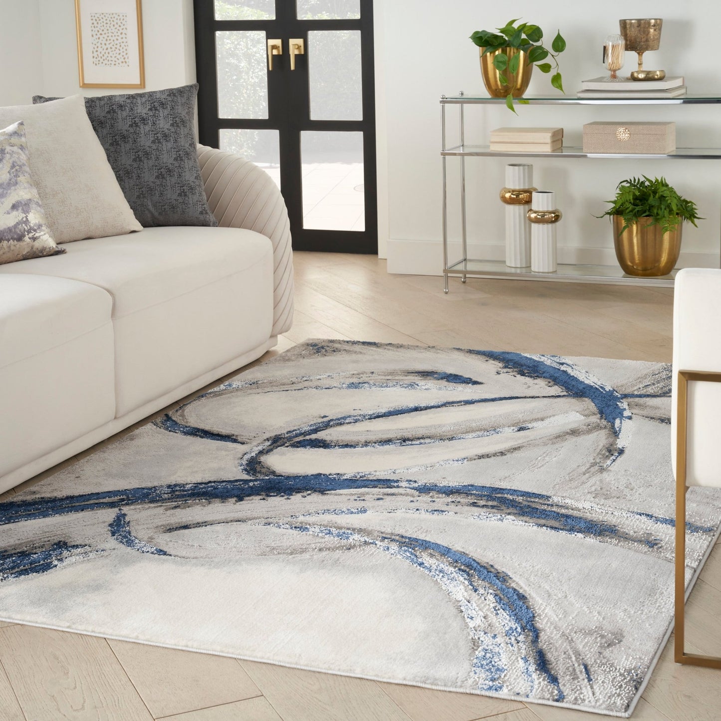 Inspire Me! Home Décor Brushstrokes BSK02 Grey Navy Contemporary Machinemade Rug - Rugs - Inspire Me! Home Décor - Atlanta Designer Rugs