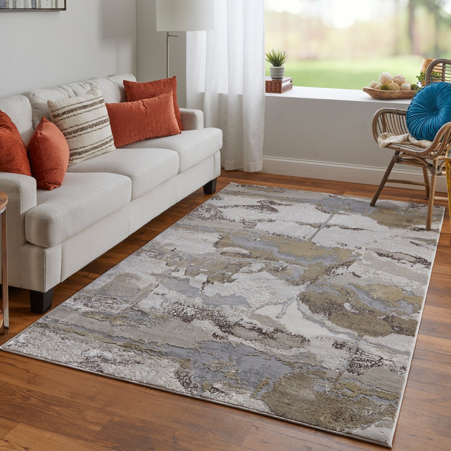 Feizy Aura 3737F Gold Gray Marble Machine Woven Rug - Rugs - Feizy - Atlanta Designer Rugs