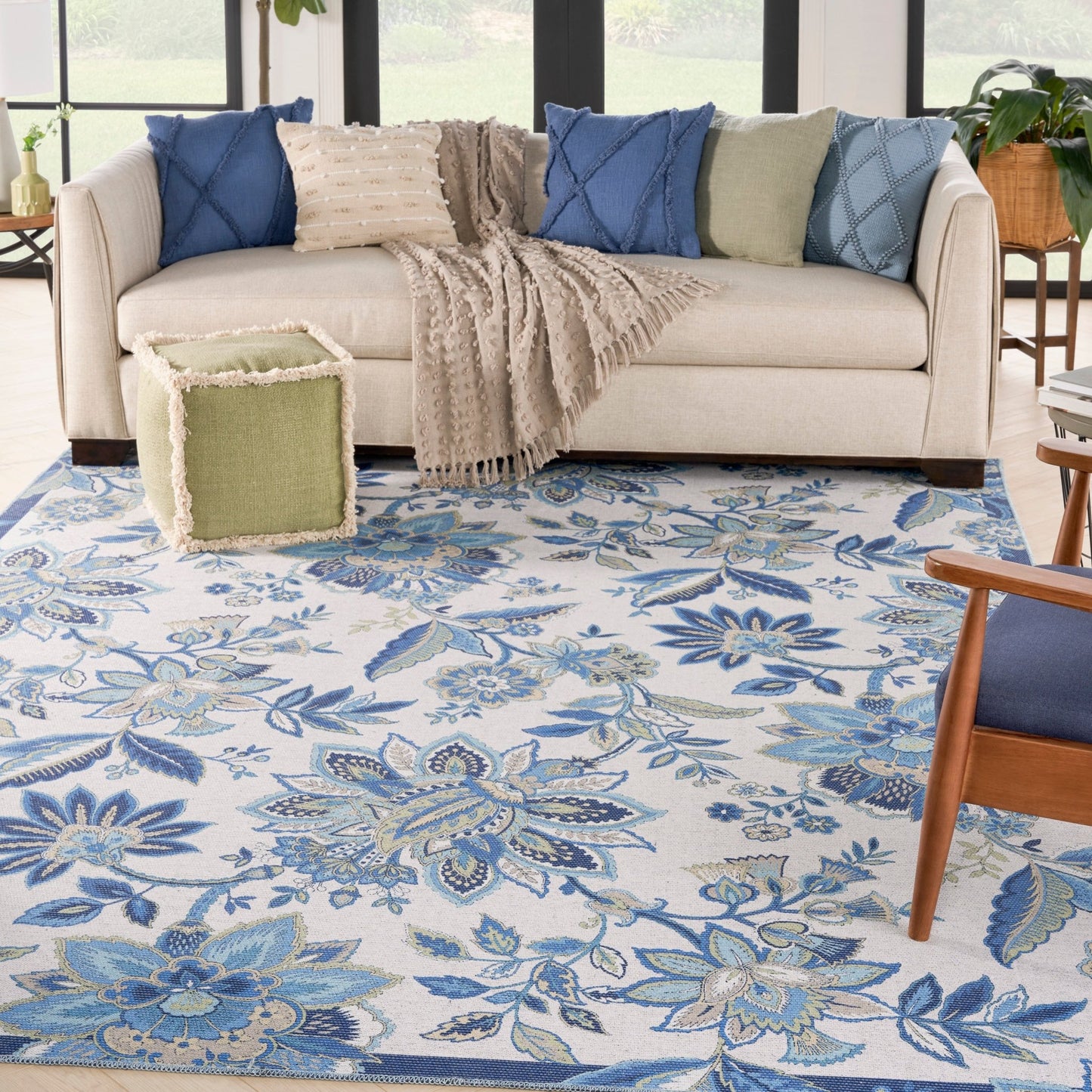 Waverly Washables Collection WAW01 Ivory Blue Contemporary Machinemade Rug - Rugs - Waverly - Atlanta Designer Rugs