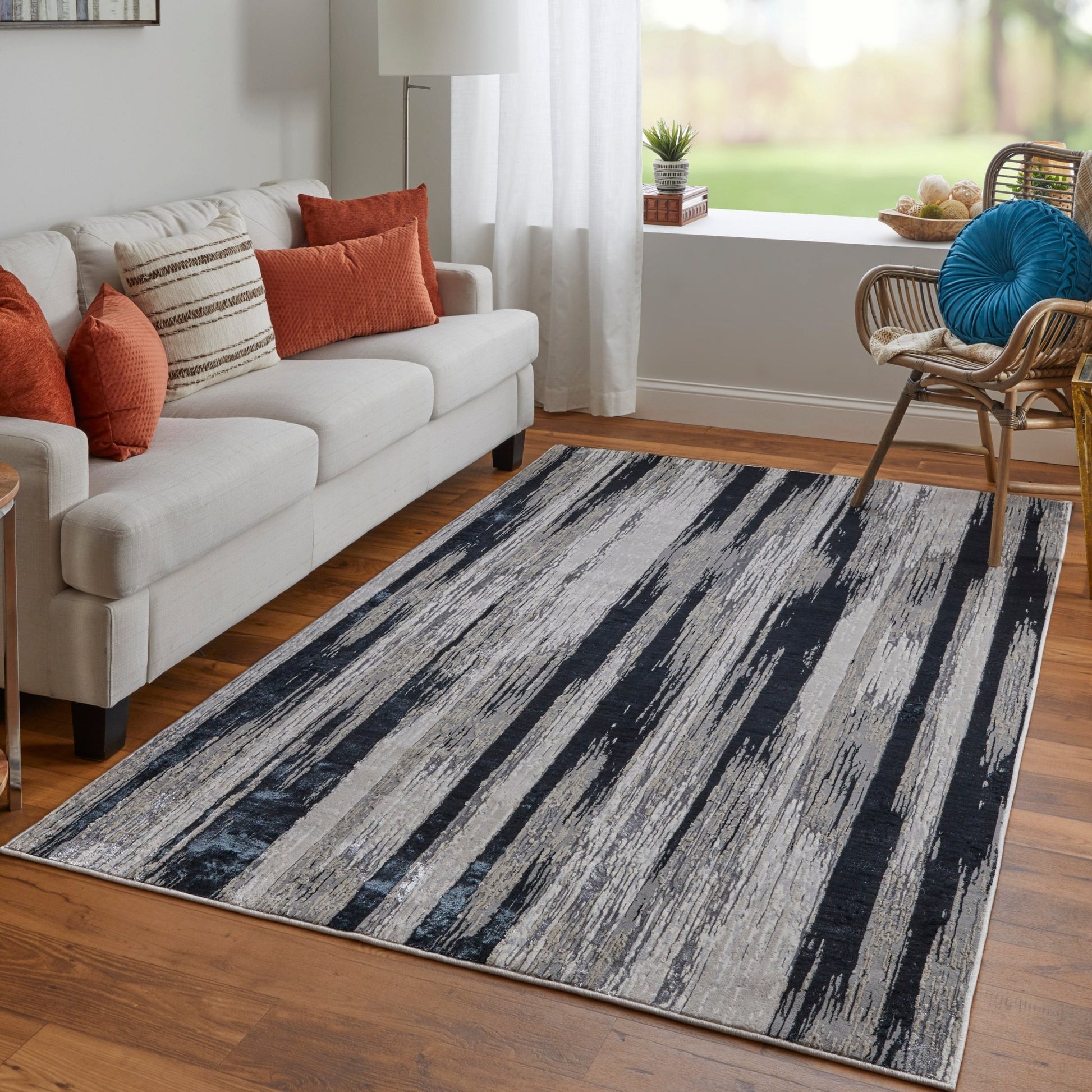 Feizy Micah 3338F Black Silver Abstract Machine Woven Rug - Rugs - Feizy - Atlanta Designer Rugs