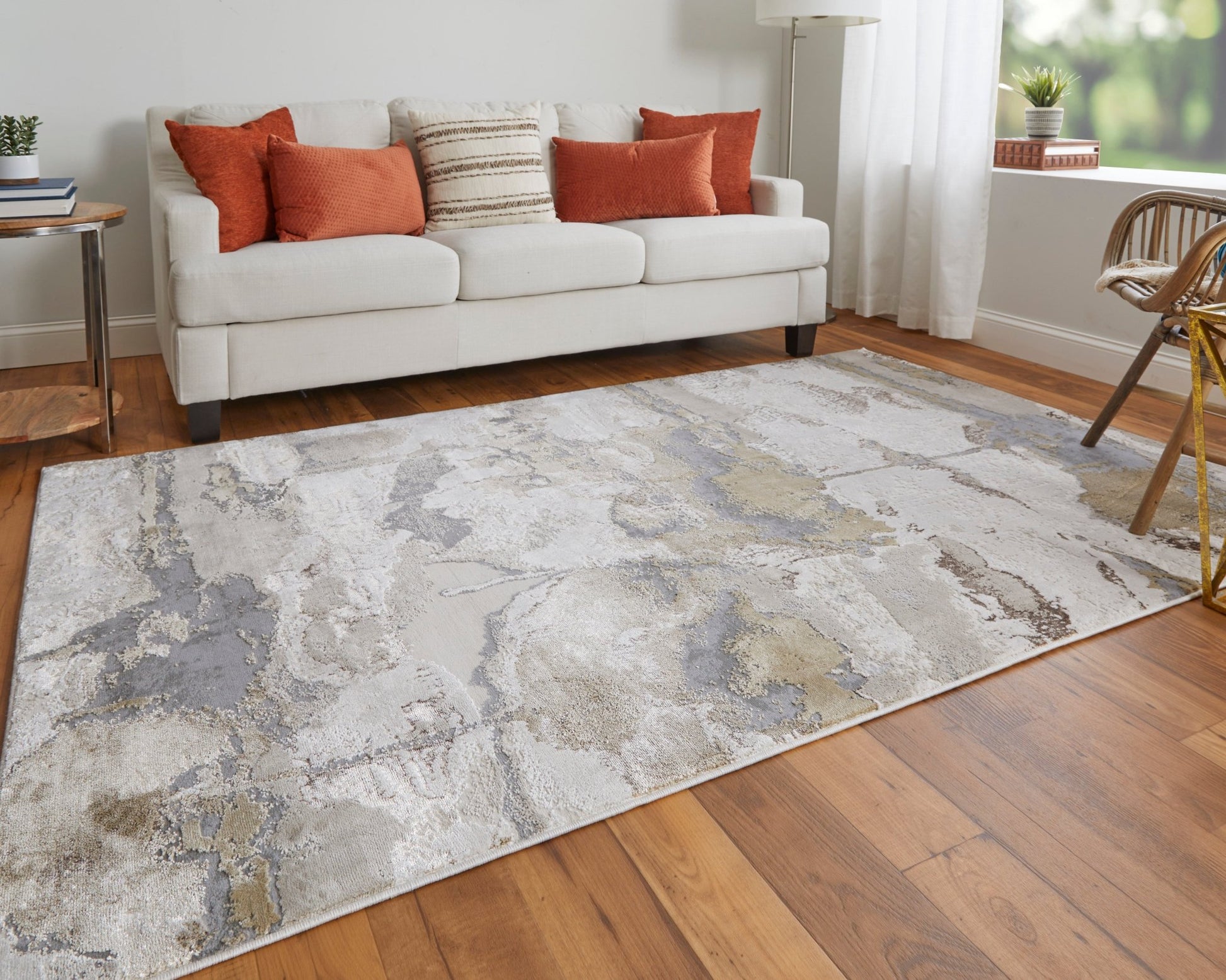 Feizy Aura 3737F Gold Gray Marble Machine Woven Rug - Rugs - Feizy - Atlanta Designer Rugs